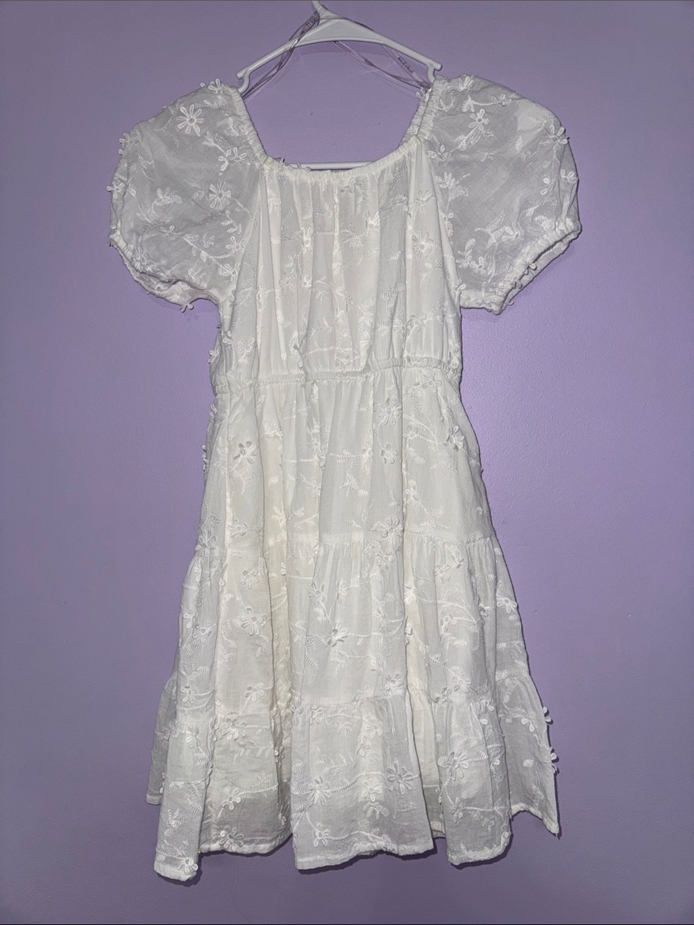 Hayden Girls White Embroidered Puff-Sleeve Kids Dress size S
